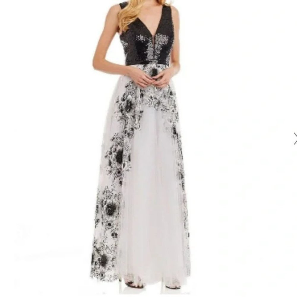 Nicole Miller Sequin Embroidered Floral Formal Dress